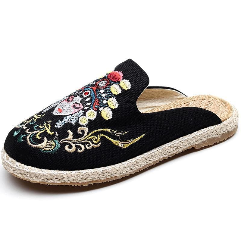 Black Embroideried Slippers Shoes