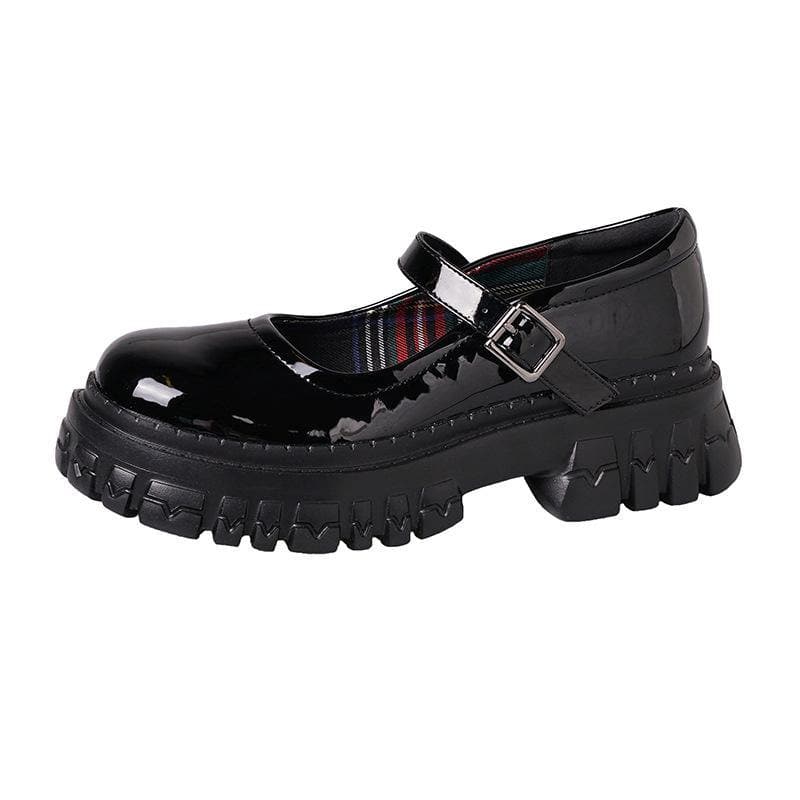 Black Flat Feet Shoes Buckle Strap Platform Flat Shoes For Women