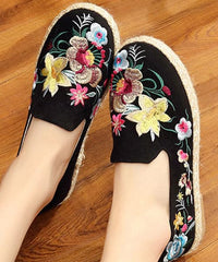 Black Flat Feet Shoes Cotton Fabric Boutique Embroideried Flat Feet Shoes