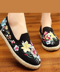 Black Flat Feet Shoes Cotton Fabric Boutique Embroideried Flat Feet Shoes