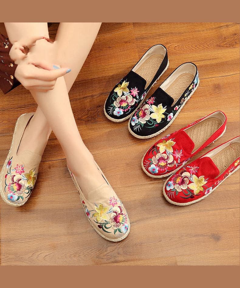 Black Flat Feet Shoes Cotton Fabric Boutique Embroideried Flat Feet Shoes