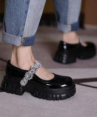 Black Flat Shoes Buckle Strap Platform Flat Shoes