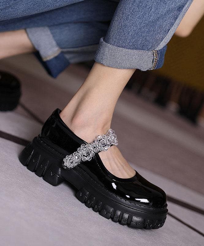 Black Flat Shoes Buckle Strap Platform Flat Shoes