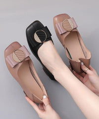 Black Loafer Shoes Genuine Leather Women Splicing Loafer Shoes