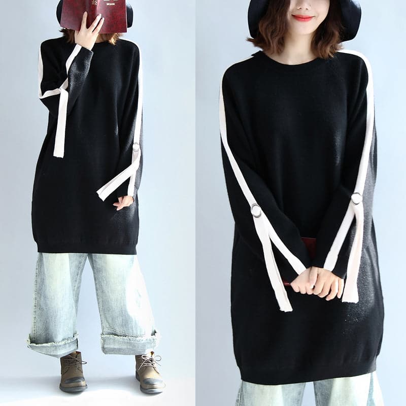 Black fashion oversized sweat dress warm spring dresses plus size pullover blouse