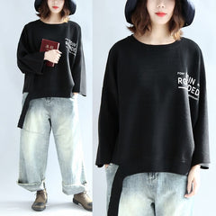 Black woolen short tops women oversize winter clothing plus size t shirts