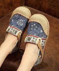 Blue Jacquard Flats Cotton Linen Fabric Unique Splicing Flat Shoes