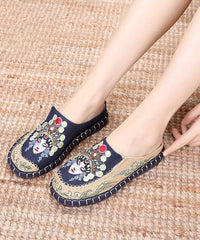 Blue Linen Fabric Unique Bei jing opera Embroideried Slide Sandals