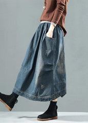 Blue Pockets Retro Patchwork Summer Skirts Denim