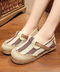 Blue Striped Cotton Fabric Flats Splicing Flat Shoes For Women