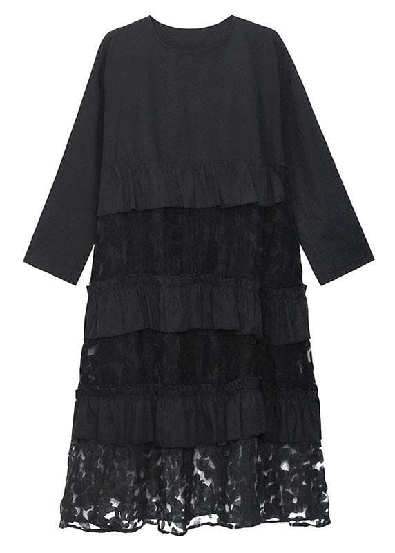 Bohemian Black Ruffles Pockets Fall Lace Dresses