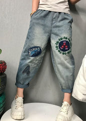 Bohemian Blue Embroideried denim Pants Spring