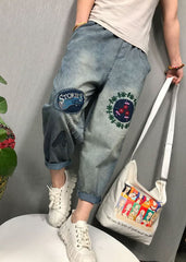 Bohemian Blue Embroideried denim Pants Spring