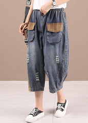 Bohemian Blue High Waist Pockets Summer Denim Pants