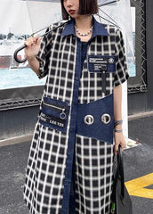 Bohemian Blue Plaid Patchwork Peter Pan Collar Summer Cotton Dress