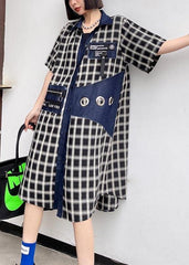 Bohemian Blue Plaid Patchwork Peter Pan Collar Summer Cotton Dress