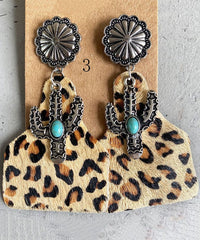 Bohemian Colorblock Animal Leather Hair Metal Drop Earrings