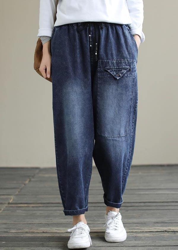 Tenue de travail ample en denim bleu bohème taille haute pour printemps et automne