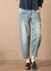 Bohemian Light Blue Button Pockets Casual Harem Fall Denim Pants