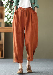 Bohemian Orange High Waist Pockets Original Design Linen Harem Pants Summer