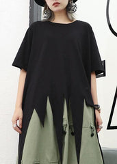 Bohemian asymmetric hem cotton Long Shirts design black o neck shirts summer