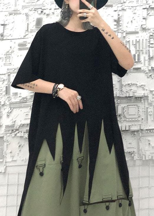 Bohemian asymmetric hem cotton Long Shirts design black o neck shirts summer