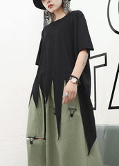 Bohemian asymmetric hem cotton Long Shirts design black o neck shirts summer