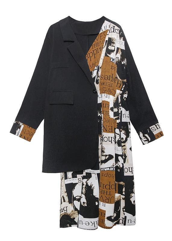 Tenue bohème noire patchwork lettre Robe oversize asymétrique crantée