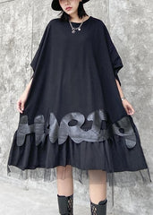 Bohemian o neck patchwork tulle clothes Women black Dresses