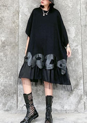 Bohemian o neck patchwork tulle clothes Women black Dresses