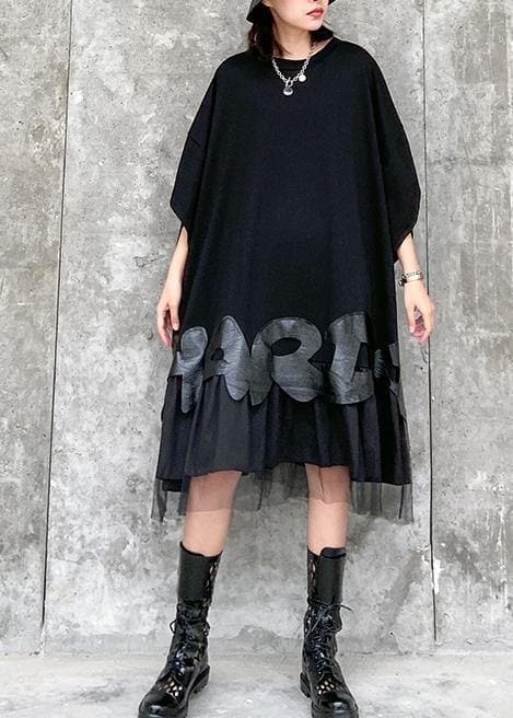 Bohemian o neck patchwork tulle clothes Women black Dresses