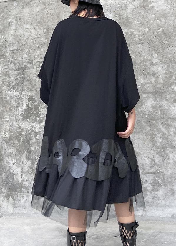 Bohemian o neck patchwork tulle clothes Women black Dresses