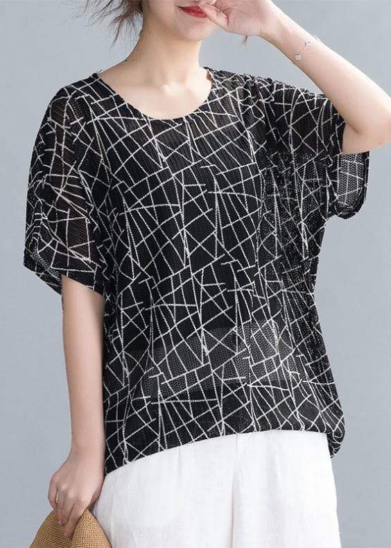 Bohemian o neck shirts Inspiration black print top