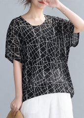 Bohemian o neck shirts Inspiration black print top