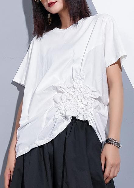 Bohemian o neck Cinched cotton clothes For Women design white blouses summer