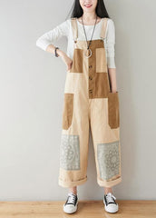 Boho Beige Patchwork Jeans Jumpsuit