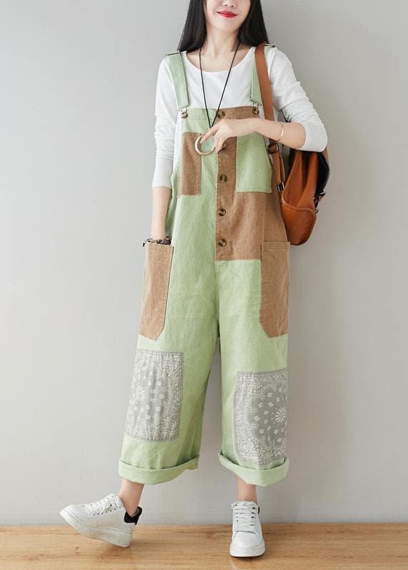 Boho Beige Patchwork Jeans Jumpsuit