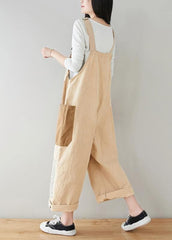 Boho Beige Patchwork Jeans Jumpsuit