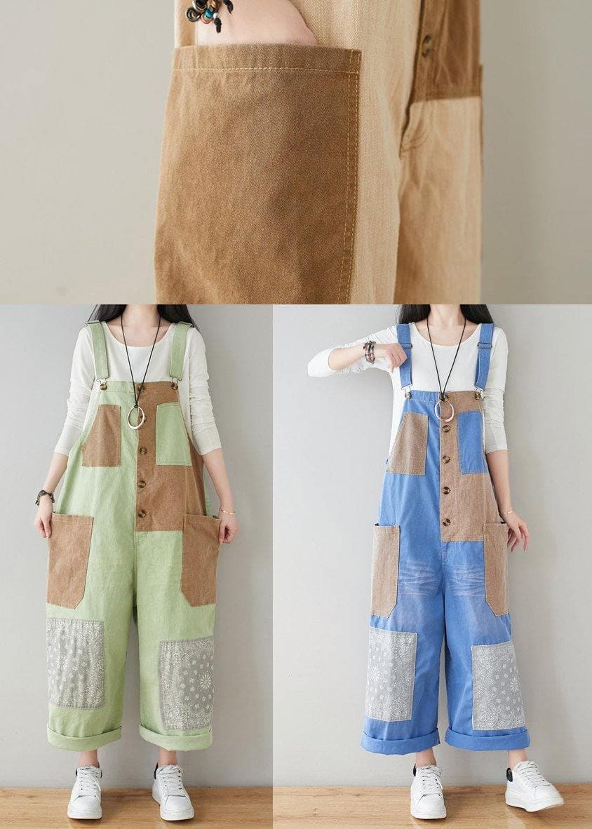 Boho Beige Patchwork Jeans Jumpsuit