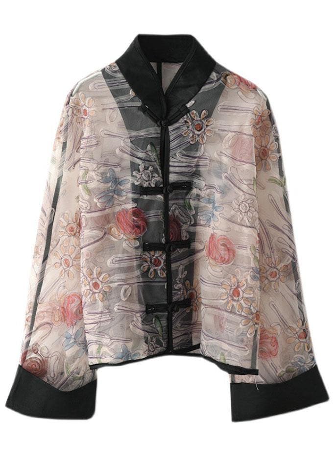 Boho Light Purple Print tulle organza Patchwork Oriental Coat Summer