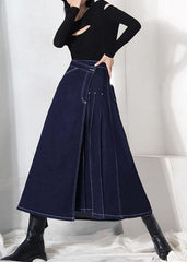 Boho denim blue zippered asymmetrical design Summer Skirt