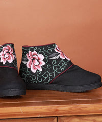 Boutique Buckle Strap Embroideried Comfy Ankle Boots Blue Cotton Fabric