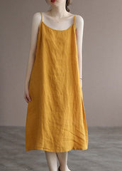 Brief Yellow Slash Neck Spaghetti Strap Solid Dress Sleeveless