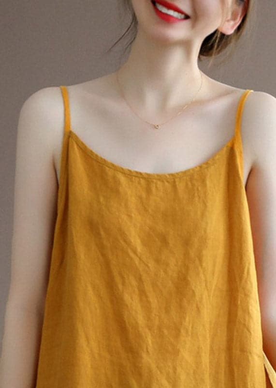 Brief Yellow Slash Neck Spaghetti Strap Solid Dress Sleeveless