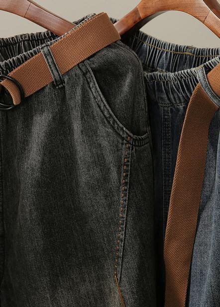 Pantalon décontracté en denim délavé rétro à décoration de ligne lumineuse pour l'automne