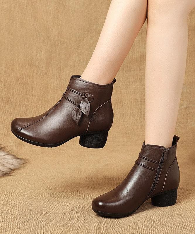 Bottes en cuir de vachette marron à fermeture éclair