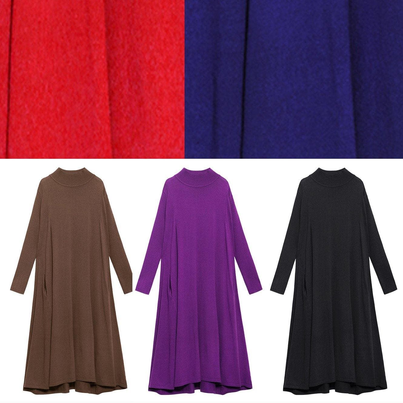 Weihnachten lila Pullover Wetter Frauen High Neck große Saum Tunika Herbst Strickkleid