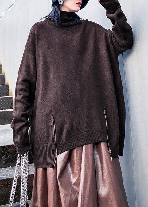 Chunky chocolate crane tops casual high neck Batwing Sleeve knitwear