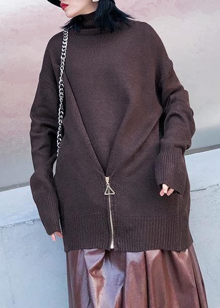 Chunky chocolate crane tops casual high neck Batwing Sleeve knitwear