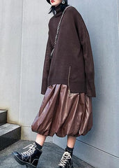 Chunky chocolate crane tops casual high neck Batwing Sleeve knitwear